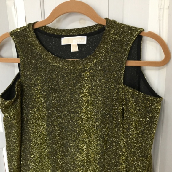 MICHAEL Michael Kors Metallic Green-Gold Cold Shoulder Tunic - Picture 8 of 15